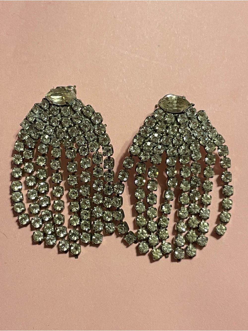 Vintage Rhinestone JELLYFISH Dangling Waterfall Pierced Earrings #9316